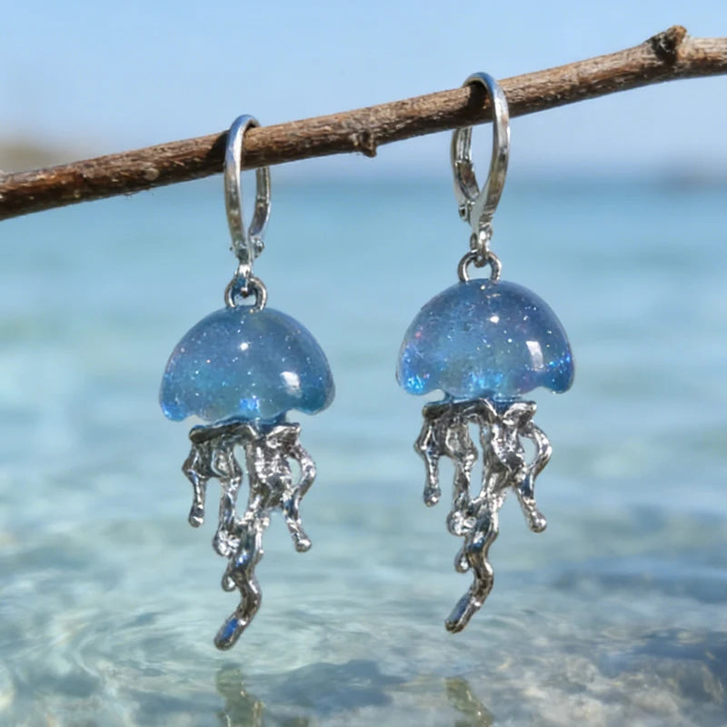 Sweet Blue Jellyfish Ocean Dangle Earrings For Women Girls Unique Aesthetic Charm 2000s Harajuku EMO Vintage Jewelry Accessories