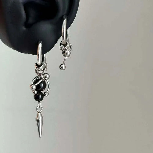1Pc Punk Silver Color Rivet Drop Earring for Women Men Gothic Metal Imitation Pearl Beaded Ear Buckles Earring Y2K Jewelry Gifts