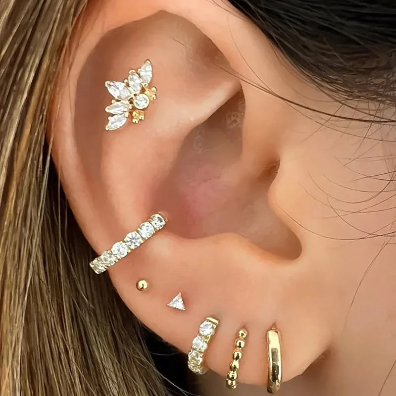 2026 Stainless Steel Stud Women Girl Crown Zircon Pendant Tragus Ear Cartilage Daith Septum Piercing Earring Helix Y2k Jewelry