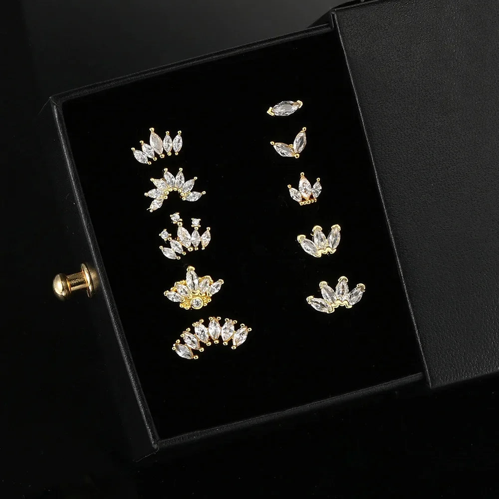 2026 Stainless Steel Stud Women Girl Crown Zircon Pendant Tragus Ear Cartilage Daith Septum Piercing Earring Helix Y2k Jewelry