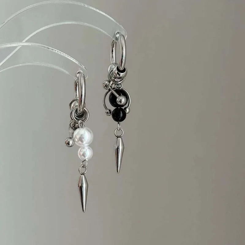 1Pc Punk Silver Color Rivet Drop Earring for Women Men Gothic Metal Imitation Pearl Beaded Ear Buckles Earring Y2K Jewelry Gifts