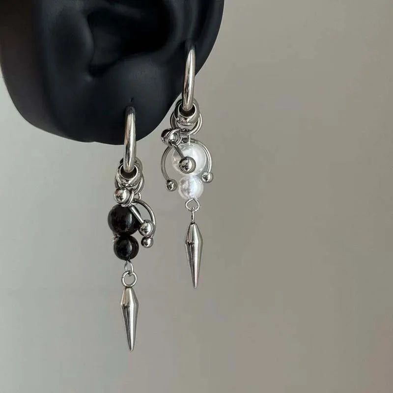 1Pc Punk Silver Color Rivet Drop Earring for Women Men Gothic Metal Imitation Pearl Beaded Ear Buckles Earring Y2K Jewelry Gifts